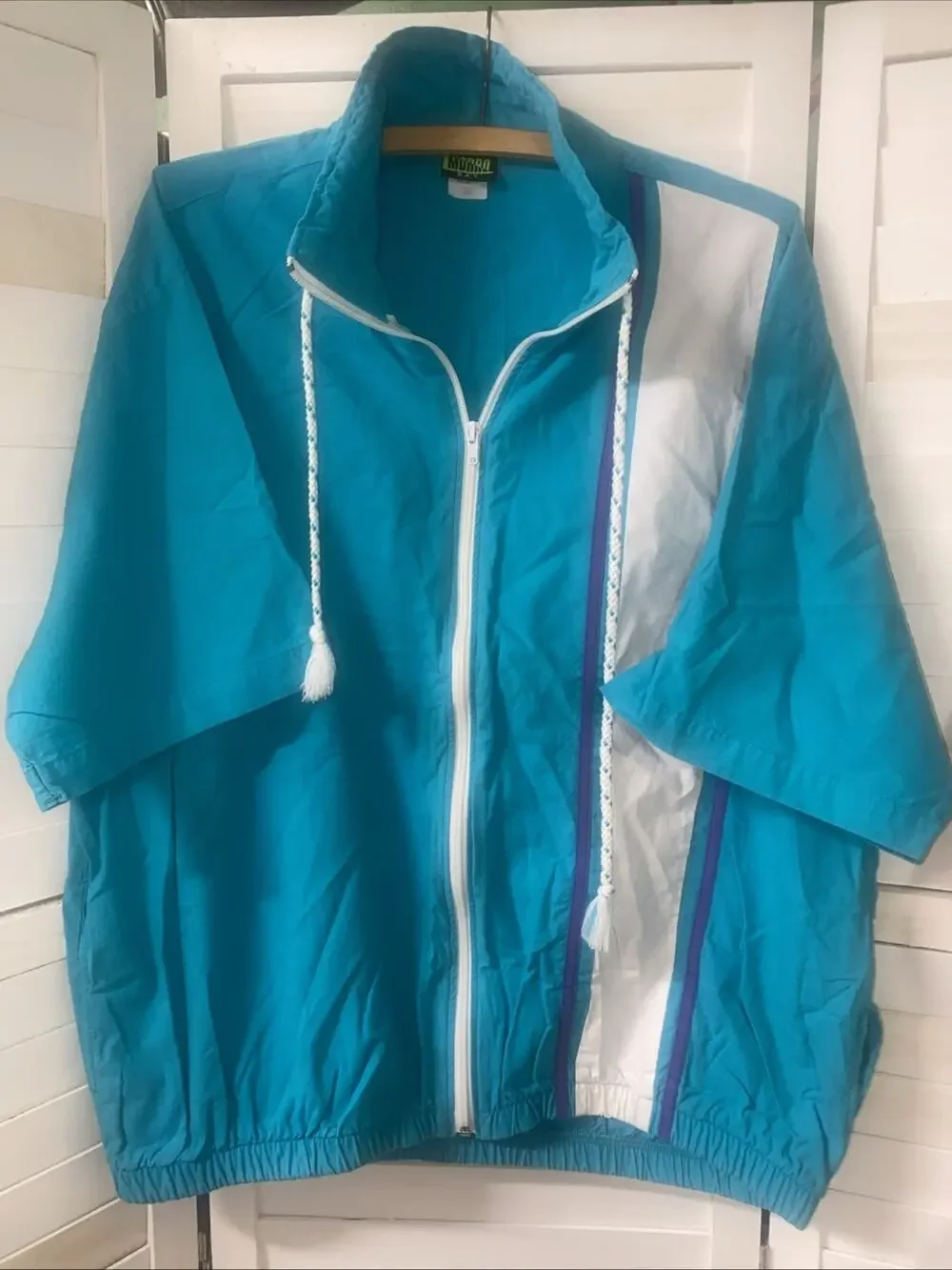 Vintage 80s 90s Morro Bay Teal Jacket Men’s Large Zip S/S Windbreaker Bomber